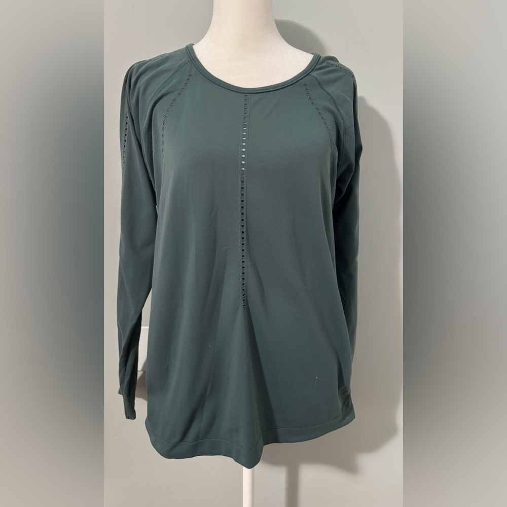 Athleta Foothill Seamless Dark Green Long-Sleeve Athletic Top Size L